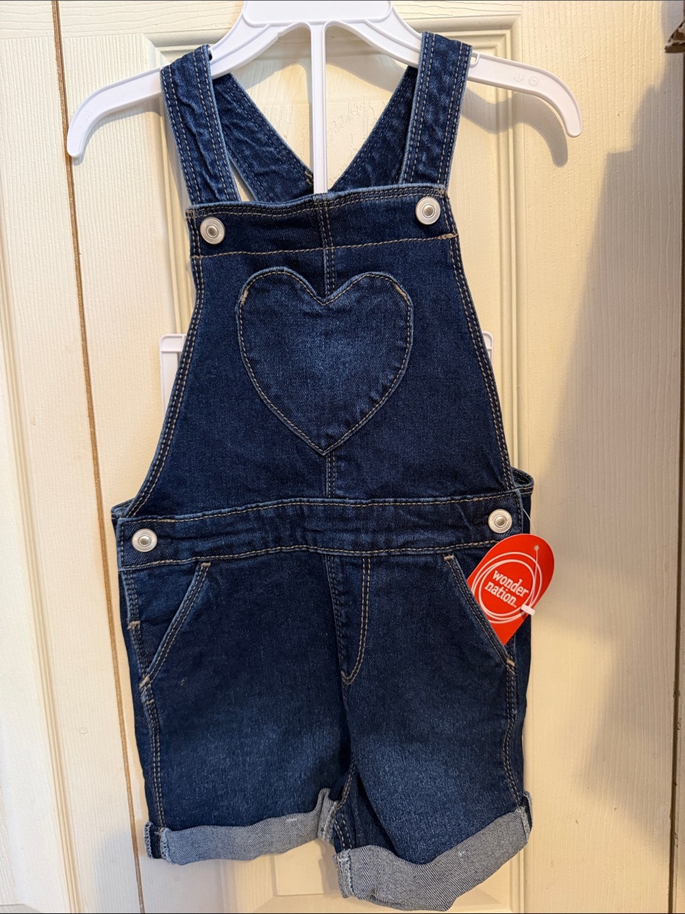 wonder nation Dark Blue Denim Heart Bib Short Overalls